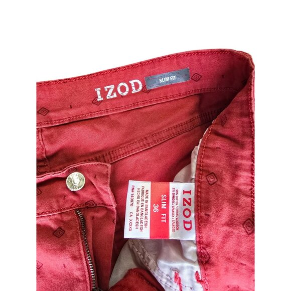 Izod Mens Slim Fit Red Patterned Casual Shorts 36" Waist Cotton Blend - Picture 2 of 4